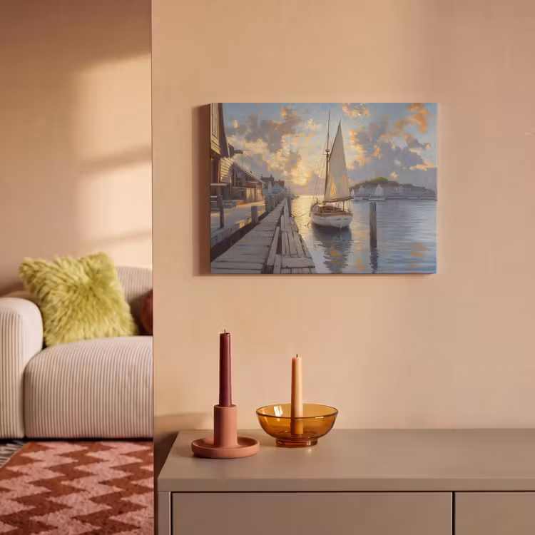 Akoestisch schilderij - Zeilboot - Zon - Pier - Hout — 2