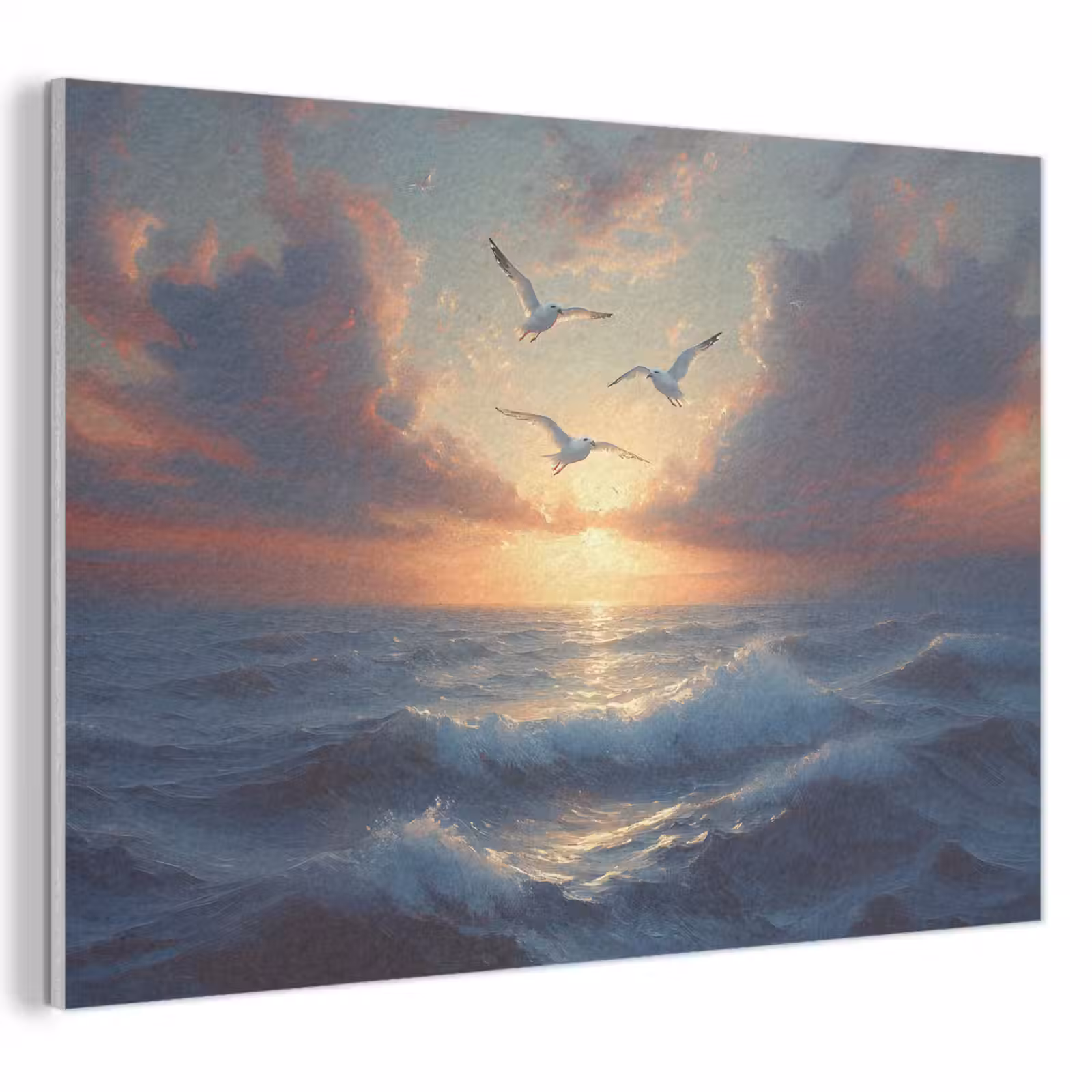 Akoestisch schilderij - Meeuwen - Zonsondergang - Zee - Wolken — 1