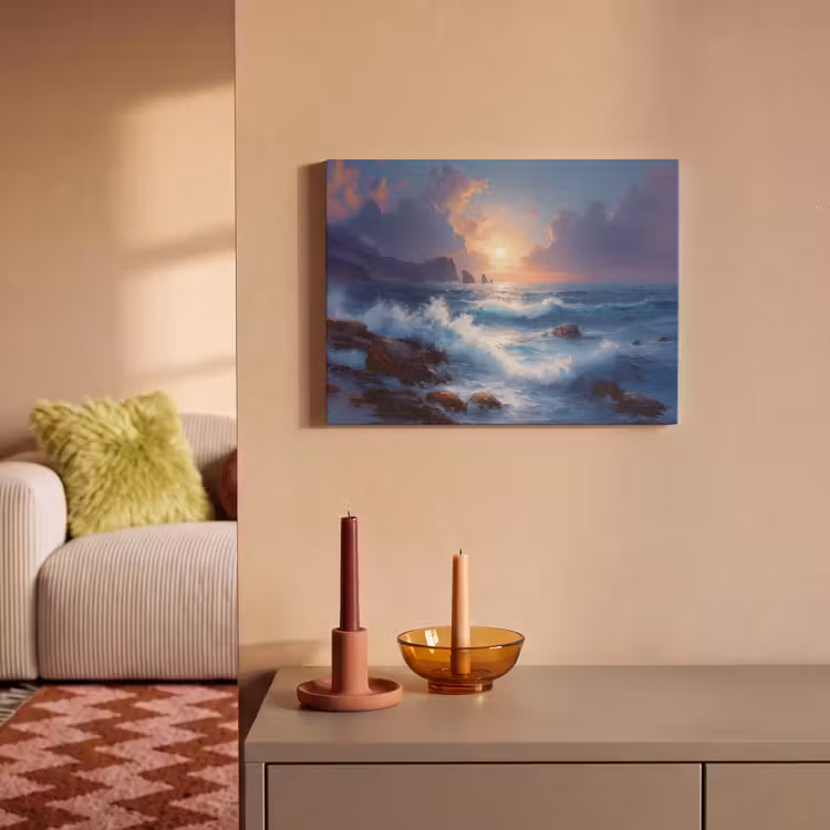 Akoestisch schilderij - Golven - Zee - Kleurrijk - Rotsen — 2
