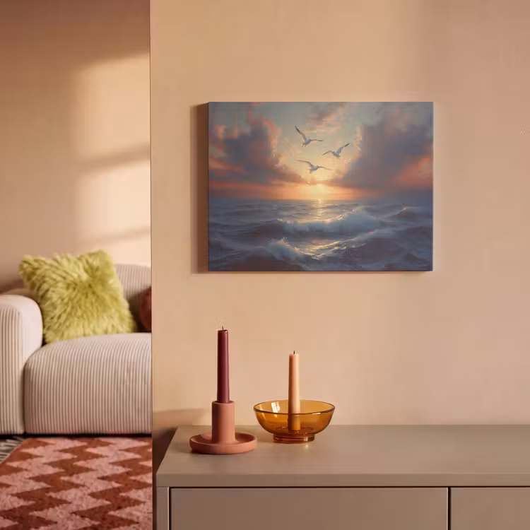 Akoestisch schilderij - Meeuwen - Zonsondergang - Zee - Wolken — 2