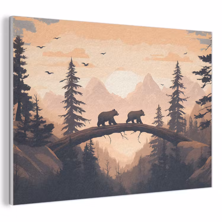 Akoestisch schilderij - Beren - Bomen - Landschap - Zonsondergang — 1