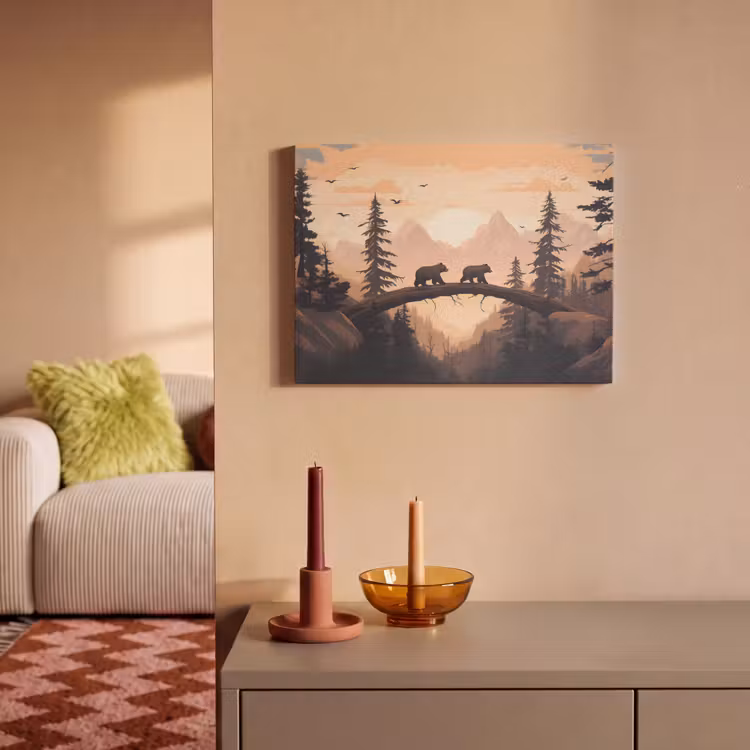 Akoestisch schilderij - Beren - Bomen - Landschap - Zonsondergang — 2