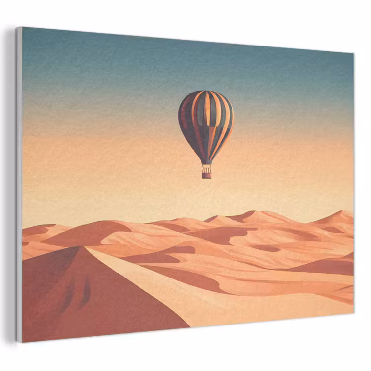 Akoestisch schilderij - Luchtballon - Woestijn - Zonsondergang - Blauw — 1