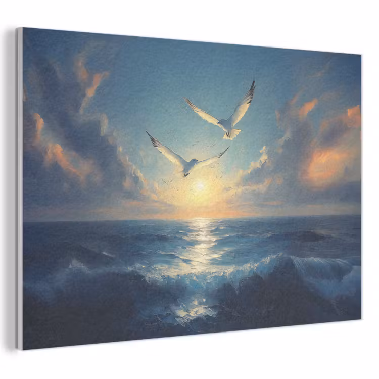 Akoestisch schilderij - Meeuwen - Zee - Wolken -Blauw — 1