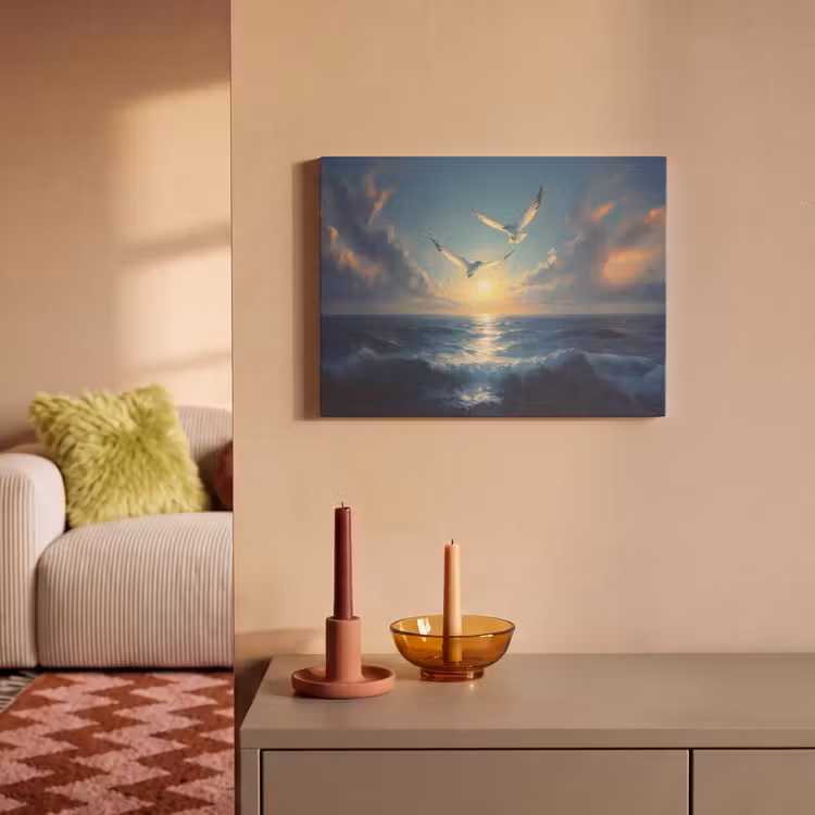 Akoestisch schilderij - Meeuwen - Zee - Wolken -Blauw — 2