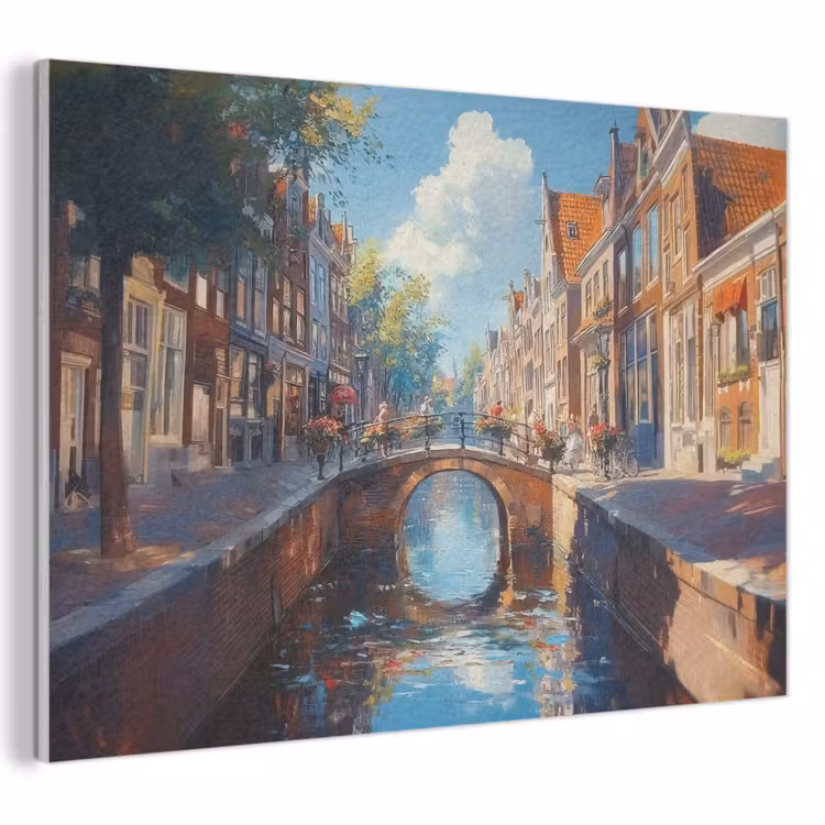 Akoestisch schilderij - Stad - Gracht - Zon - Fietsen — 1