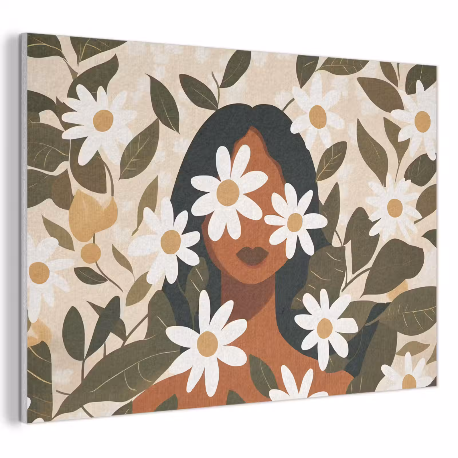 Akoestisch schilderij - Illustratie - Vrouw - Madeliefjes - Wit — 1