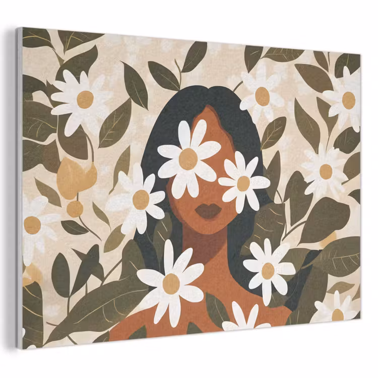Akoestisch schilderij - Illustratie - Vrouw - Madeliefjes - Wit — 1