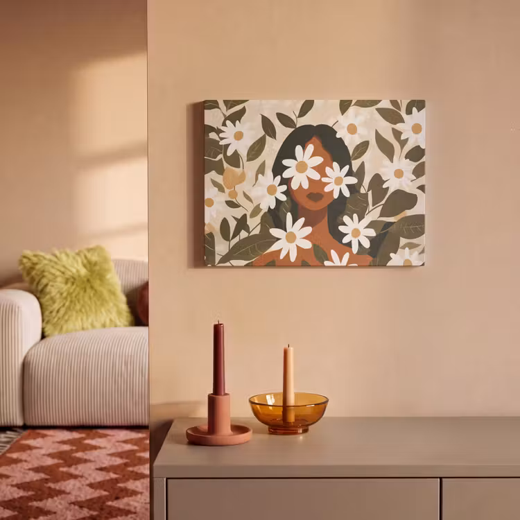 Akoestisch schilderij - Illustratie - Vrouw - Madeliefjes - Wit — 2