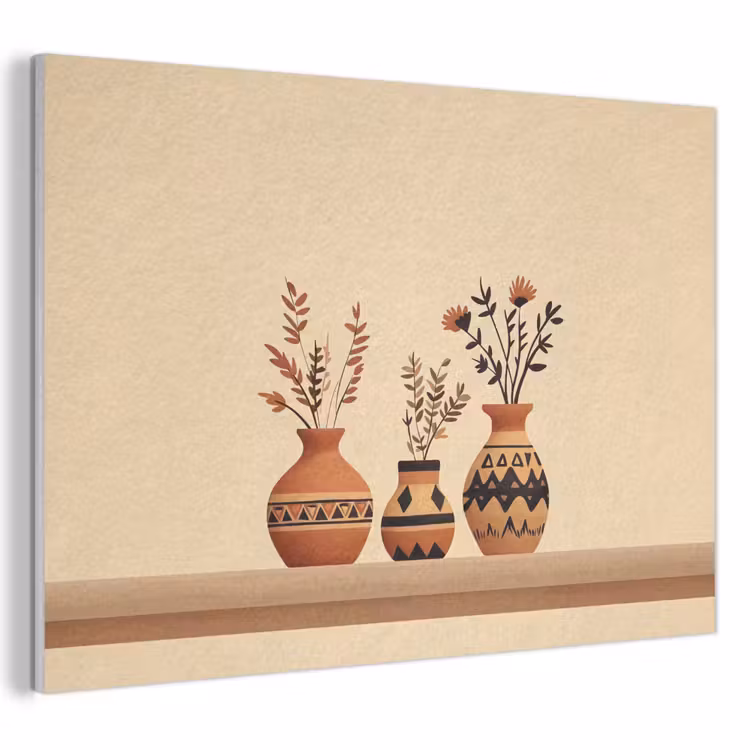 Akoestisch schilderij - Vazen - Bloemen - Bladeren - Minimalistisch — 1