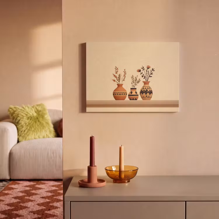 Akoestisch schilderij - Vazen - Bloemen - Bladeren - Minimalistisch — 2