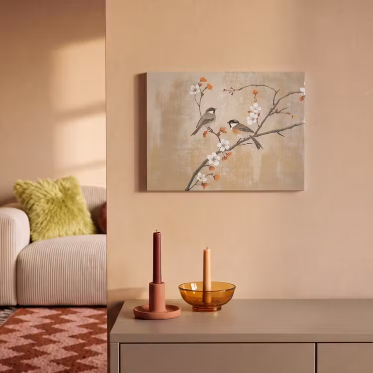 Akoestisch schilderij - Vogels - Bloesemtak - Bloemen - Oranje — 2