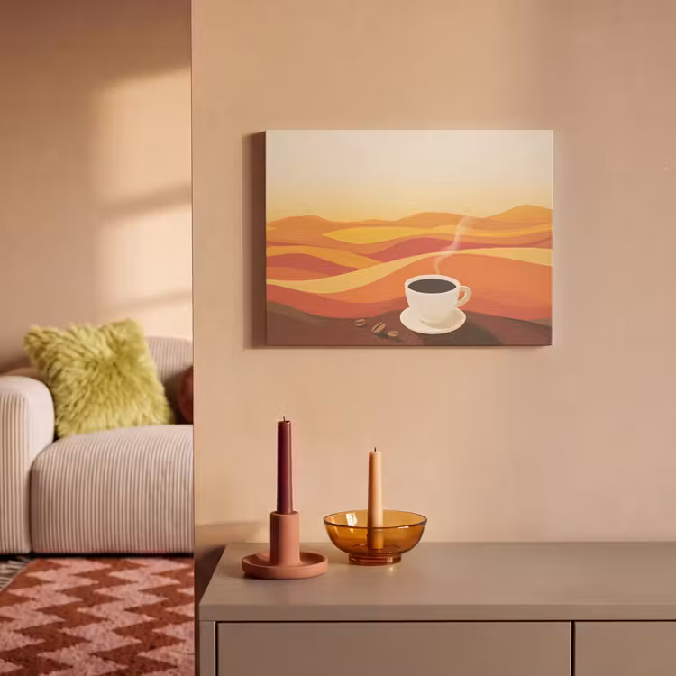Akoestisch schilderij - Koffie - Landschap - Oranje - Koffiebonen — 2