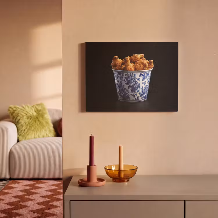 Akoestisch schilderij - Kip - Bucket - Delfts blauw - Lekker — 2