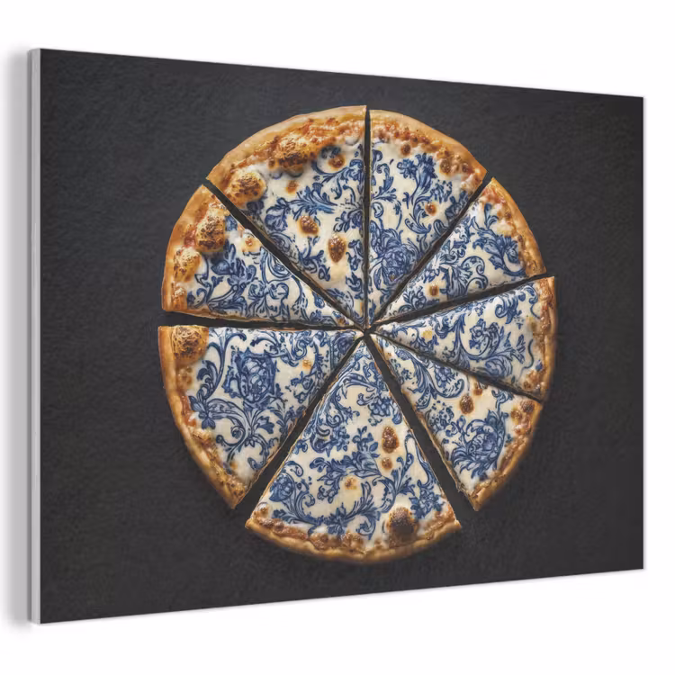 Akoestisch schilderij - Pizza - Eten - Delftsblauw