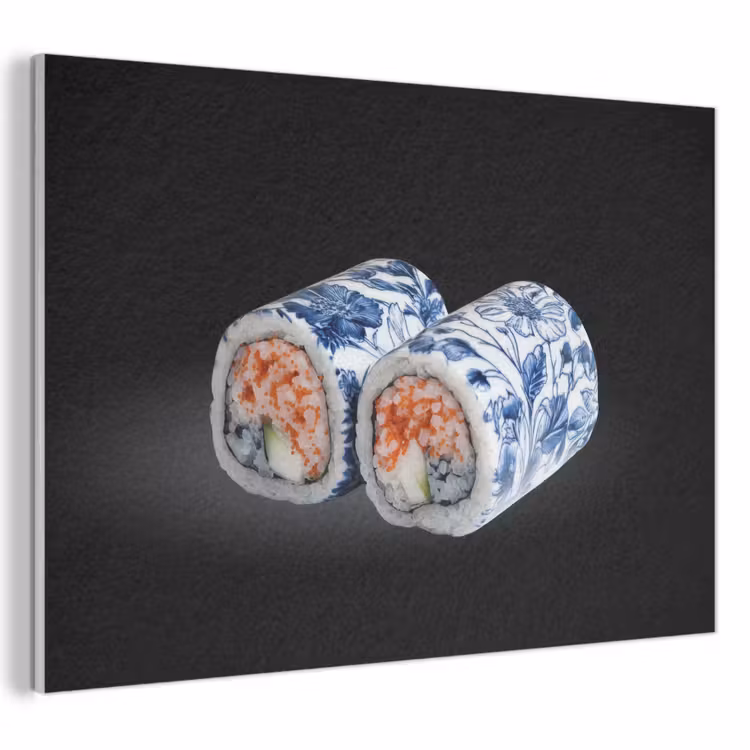 Akoestisch schilderij - Sushi - Delfts blauw - Rijst - Vis - Elegant