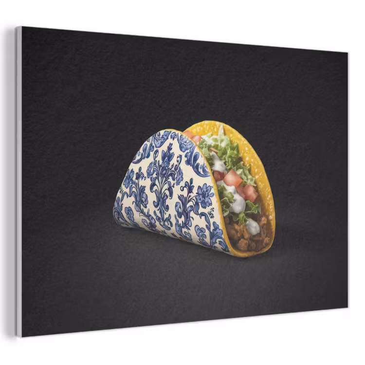 Akoestisch schilderij - Taco - Vlees - Salade - Delftsblauw - Motief