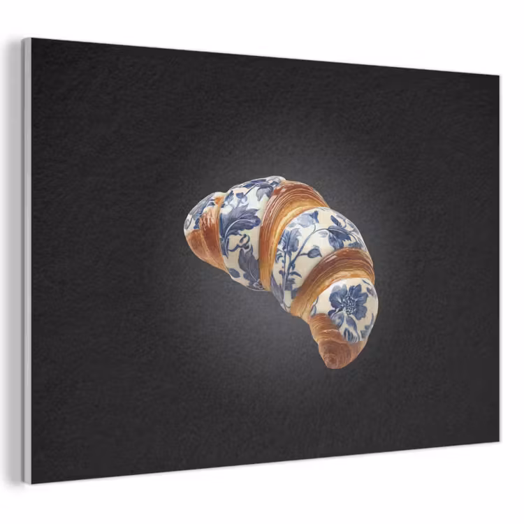 Akoestisch schilderij - Croissant - Bloemenpatroon - Delftsblauw