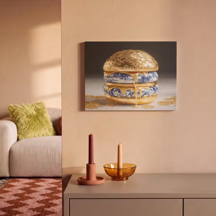 Akoestisch schilderij - Delftsblauw - Goud - Burger — 2