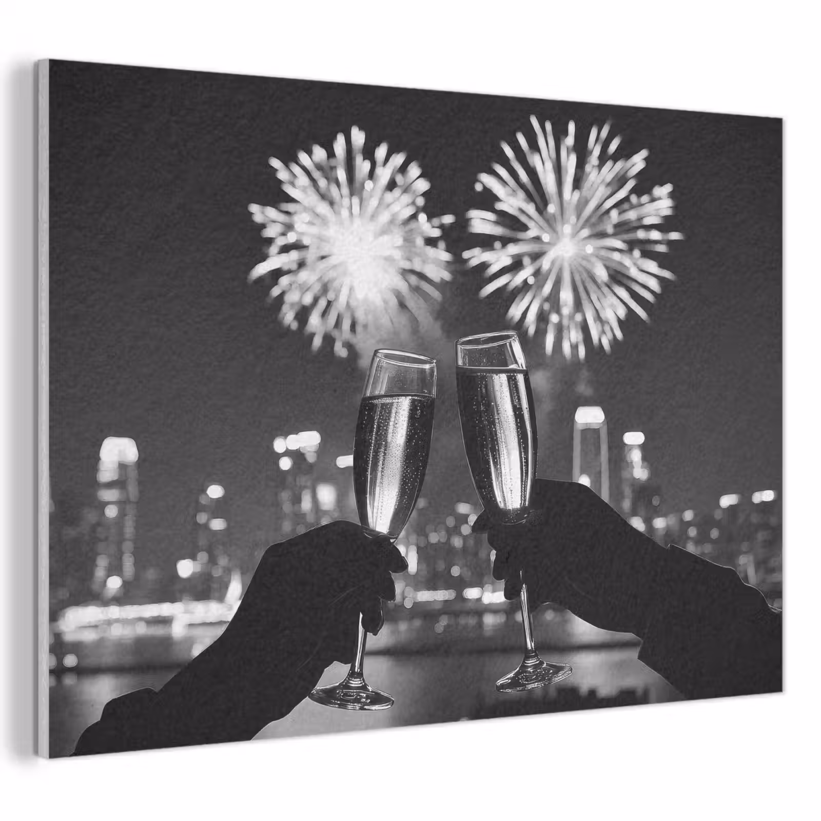 Akoestisch schilderij - Vuurwerk - Proosten - Skyline - Champagne — 1