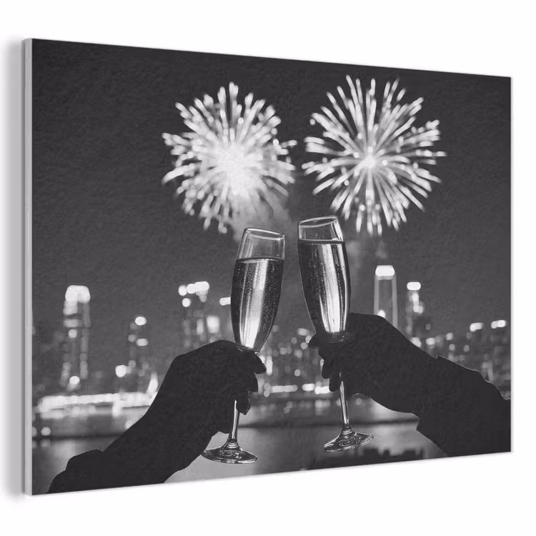 Akoestisch schilderij - Vuurwerk - Proosten - Skyline - Champagne — 1