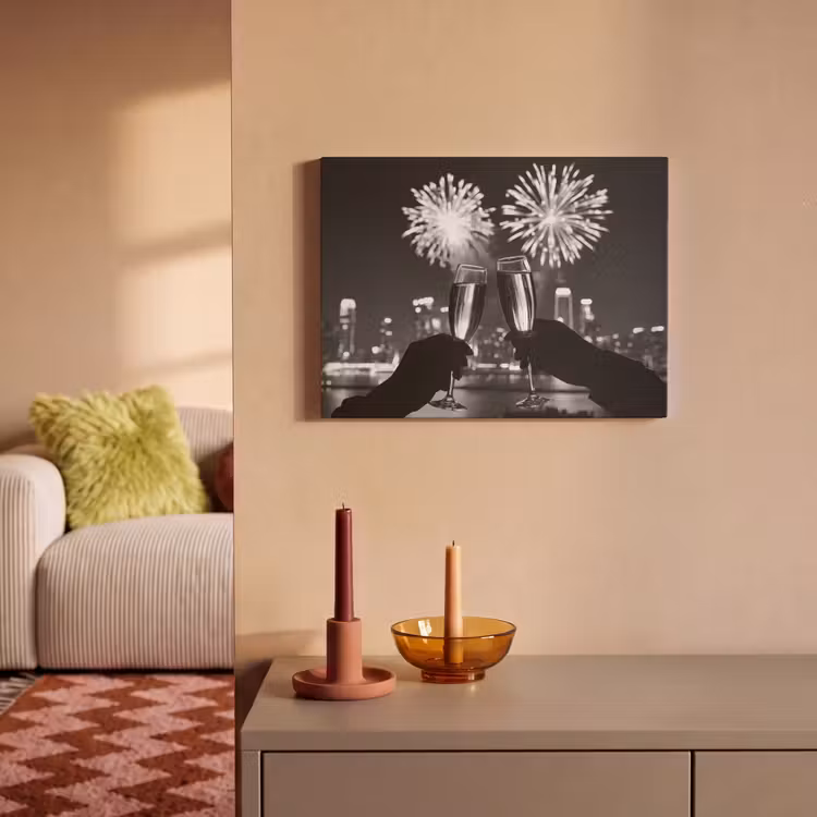 Akoestisch schilderij - Vuurwerk - Proosten - Skyline - Champagne — 2