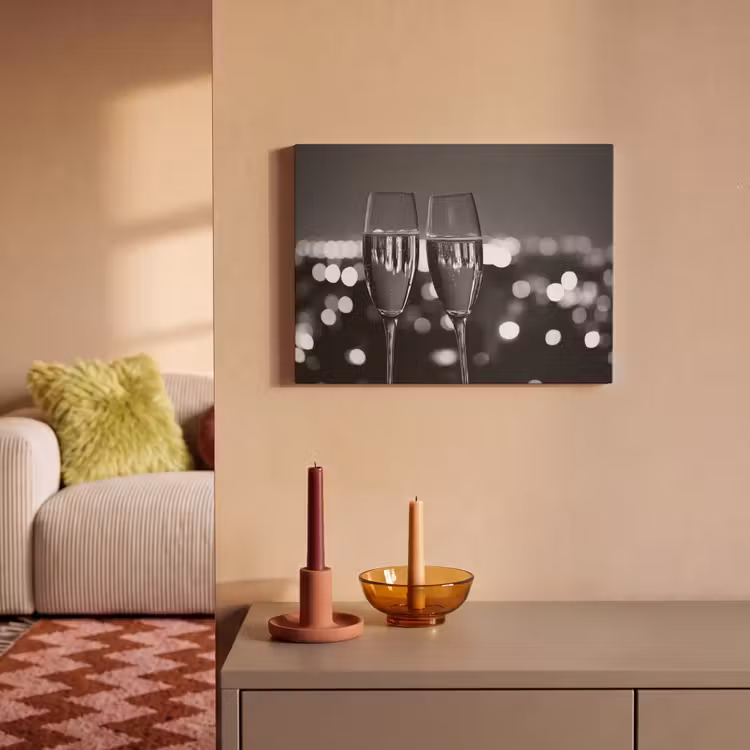 Akoestisch schilderij - Bubbels - Proosten - Champagneglazen - Stadslichten — 2