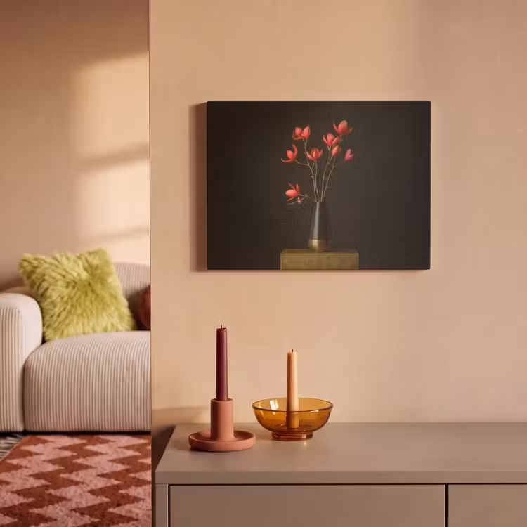 Akoestisch schilderij - Stilleven Rode Bloemen in Vaas — 2