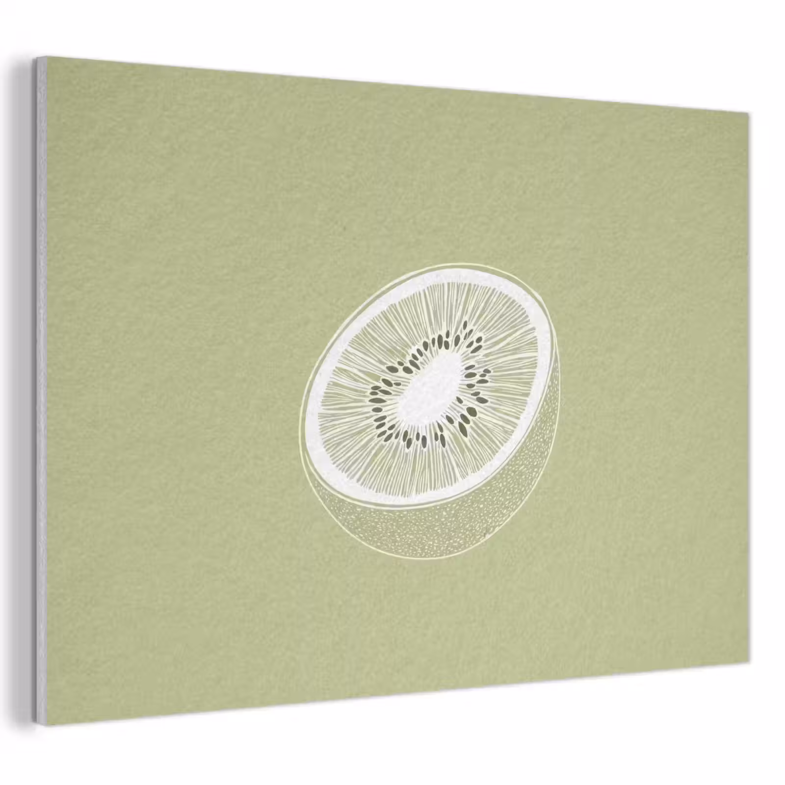 Akoestisch schilderij - Kiwi - Lijntekening - Minimalistisch - Groen — 1