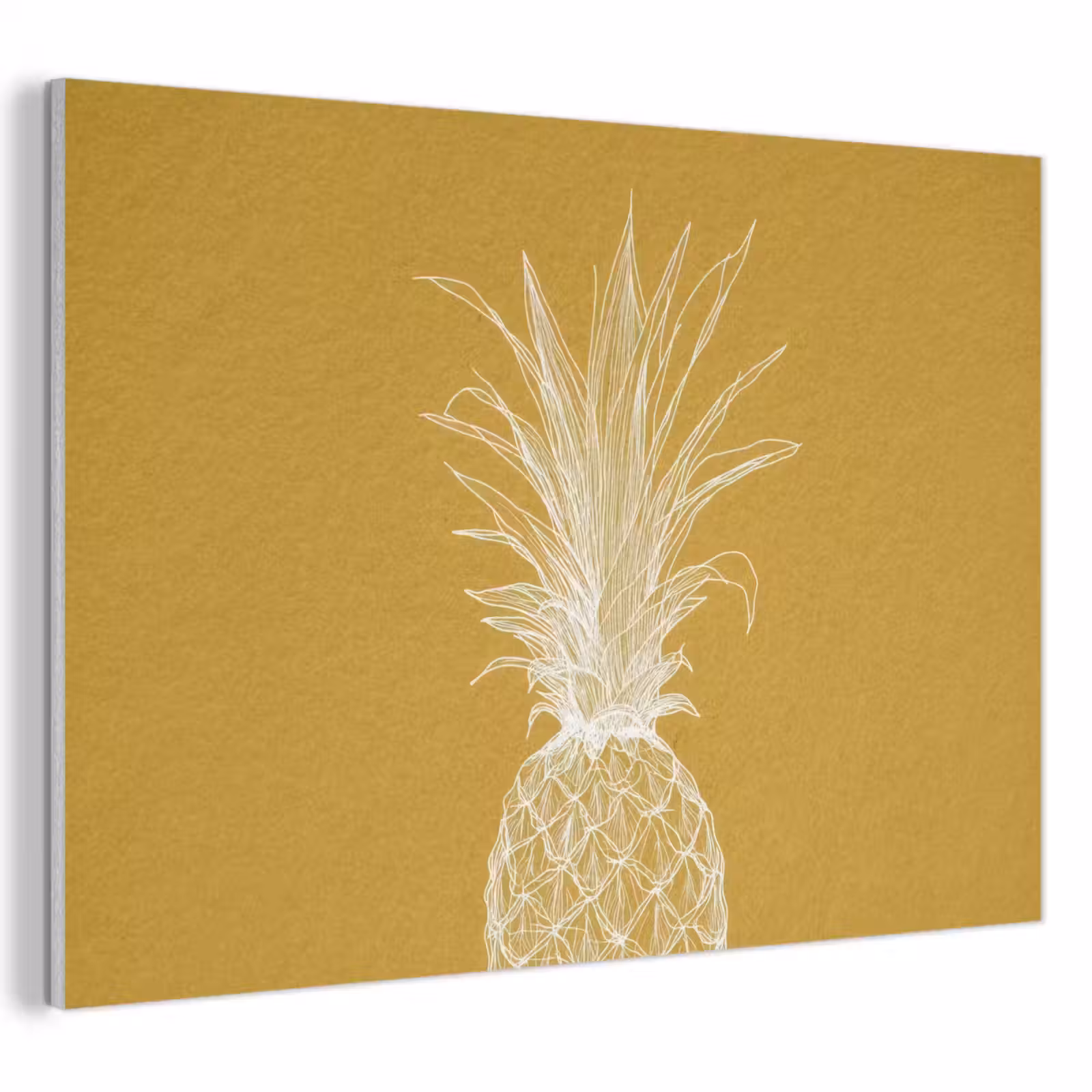 Akoestisch schilderij - Lijnillustratie - Ananas - Bladkroon - Okergeel — 1