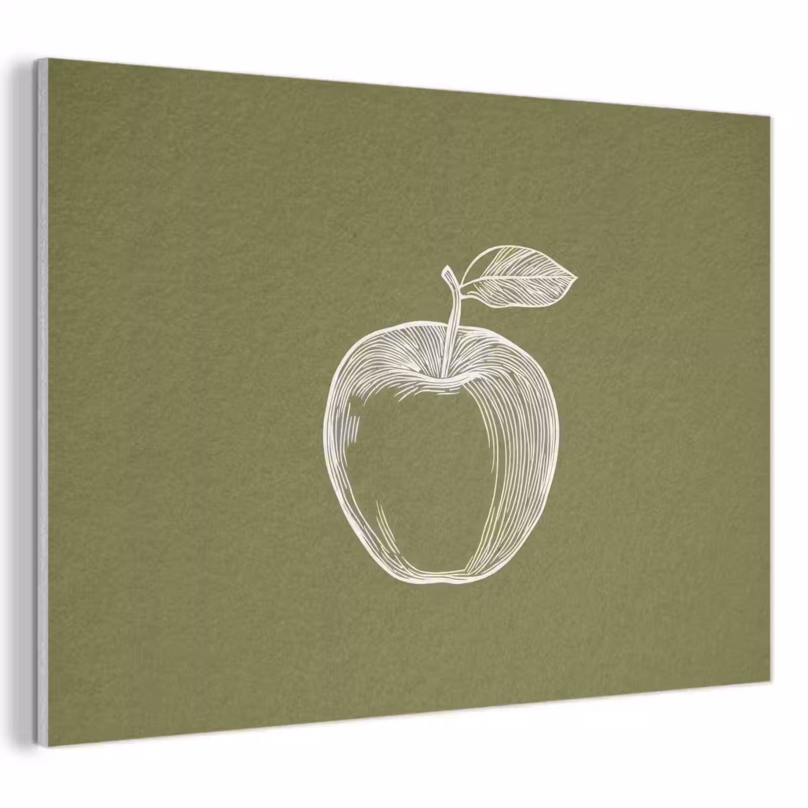 Akoestisch schilderij - Lijntekening - Appel - Olijfgroen - Blaadje — 1