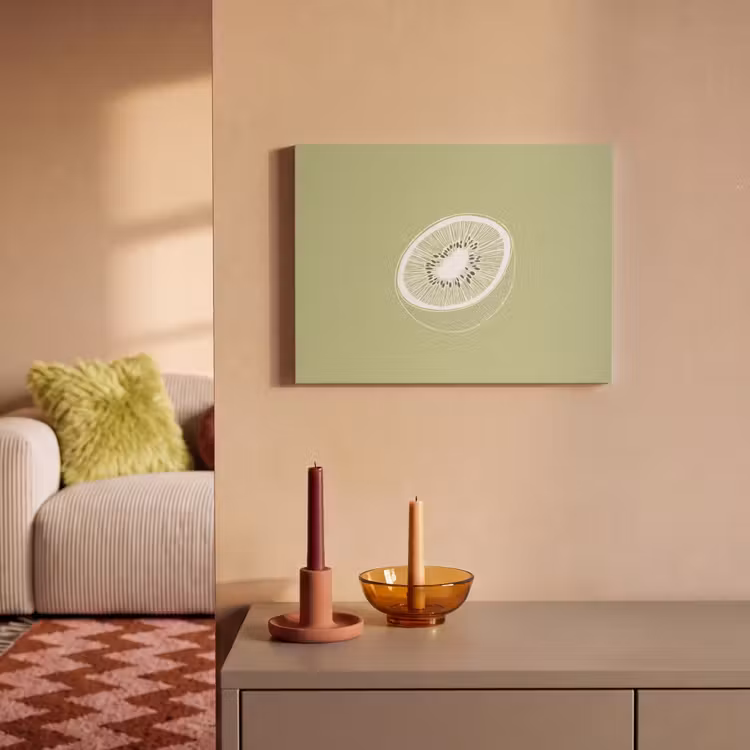 Akoestisch schilderij - Kiwi - Lijntekening - Minimalistisch - Groen — 2