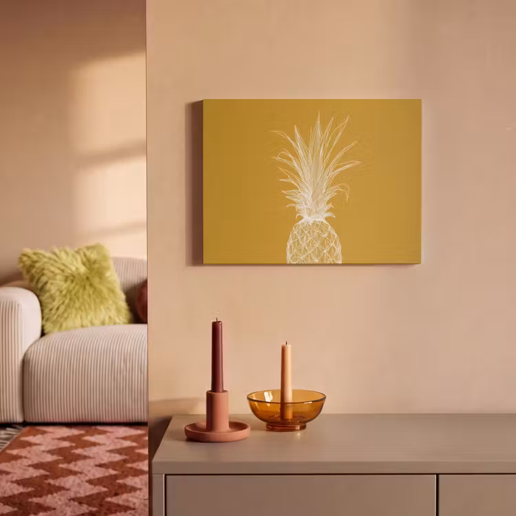 Akoestisch schilderij - Lijnillustratie - Ananas - Bladkroon - Okergeel — 2