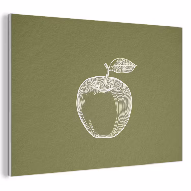 Akoestisch schilderij - Lijntekening - Appel - Olijfgroen - Blaadje — 1