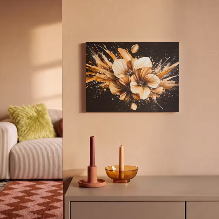 Akoestisch schilderij - Bloemen - Goud - Graffiti - Zwart - Abstract — 2