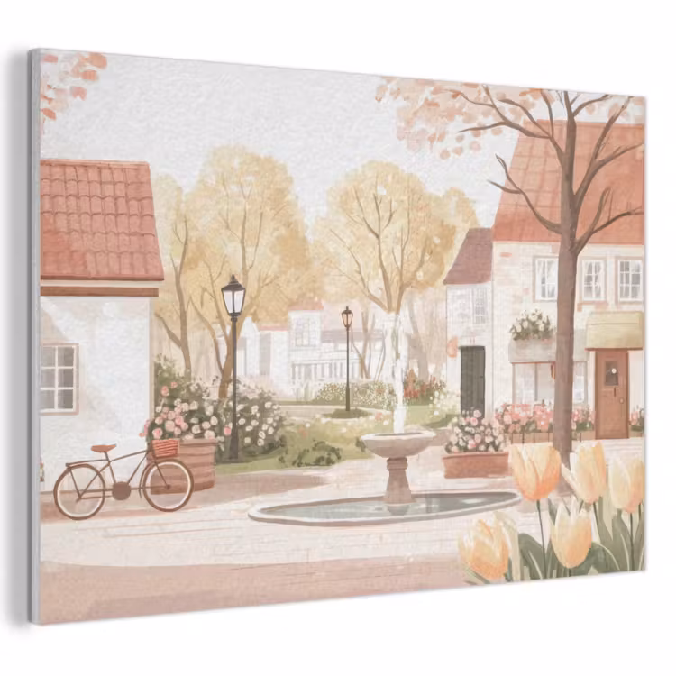 Akoestisch schilderij - Dorpsplein - Fontein - Tulpen — 1