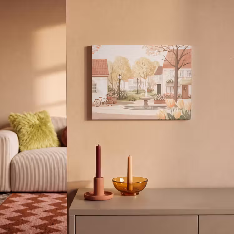 Akoestisch schilderij - Dorpsplein - Fontein - Tulpen — 2
