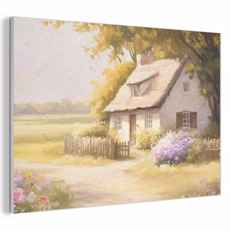 Akoestisch schilderij - Huisje - Hout - Bloemen — 1