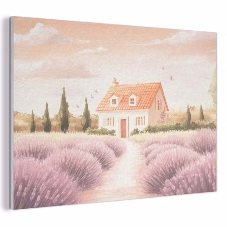 Akoestisch schilderij - Lavendelveld - Huis - Paars — 1