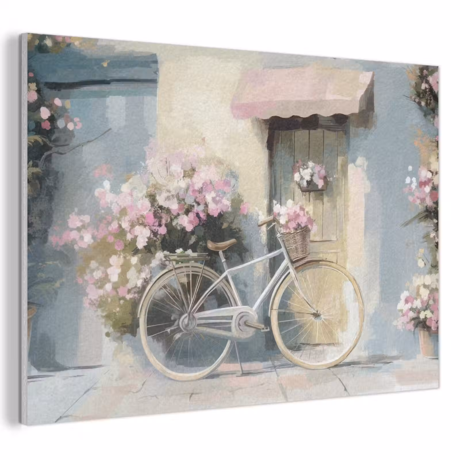 Akoestisch schilderij - Fiets - Pastelkleuren - Bloemen — 1