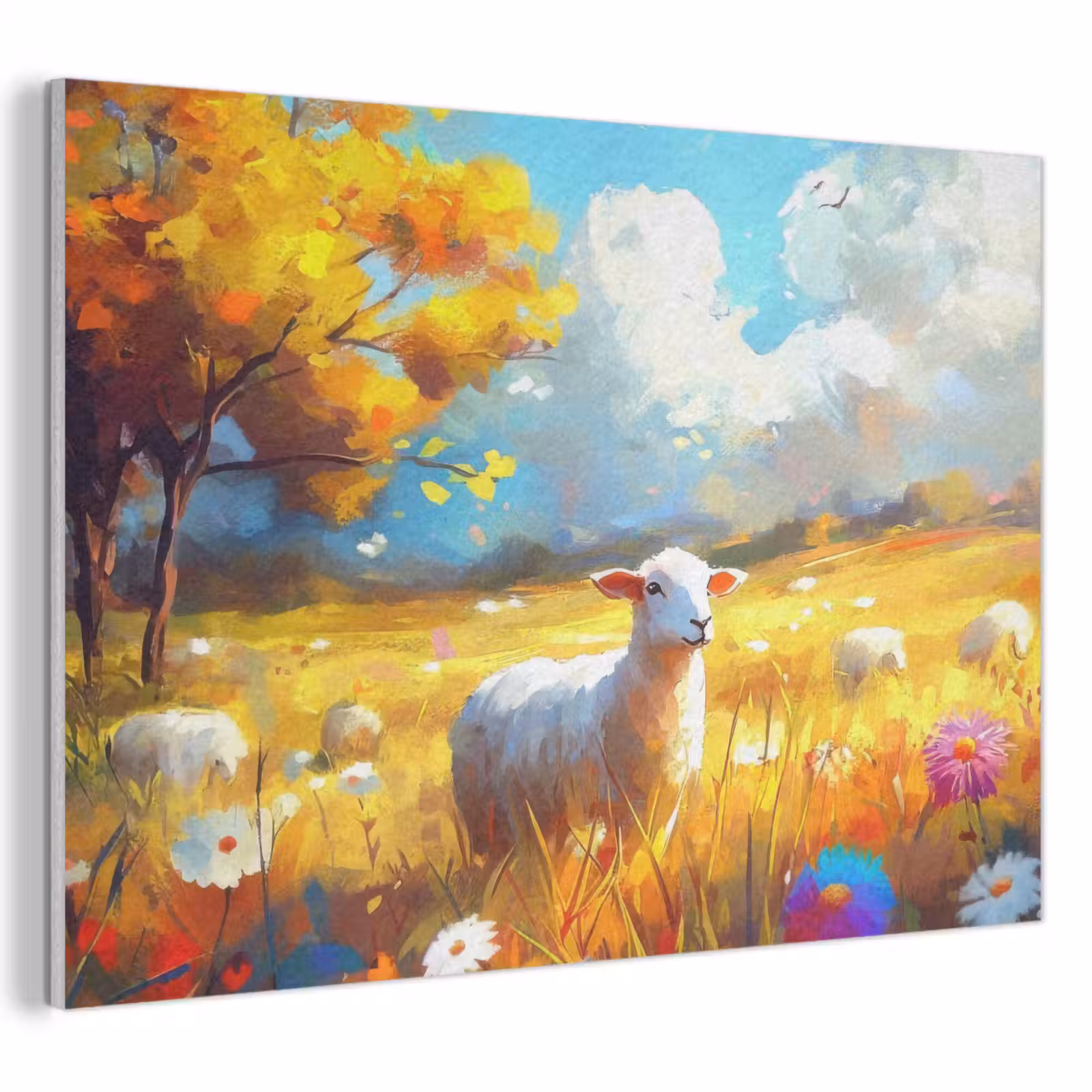Akoestisch schilderij - Schaap - Weide - Bloemen — 1