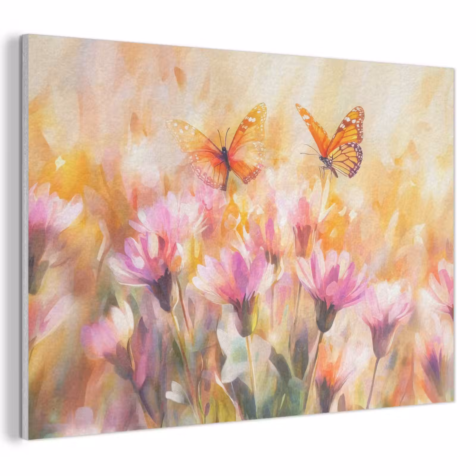 Akoestisch schilderij - Vlinders - Oranje - Bloemen — 1
