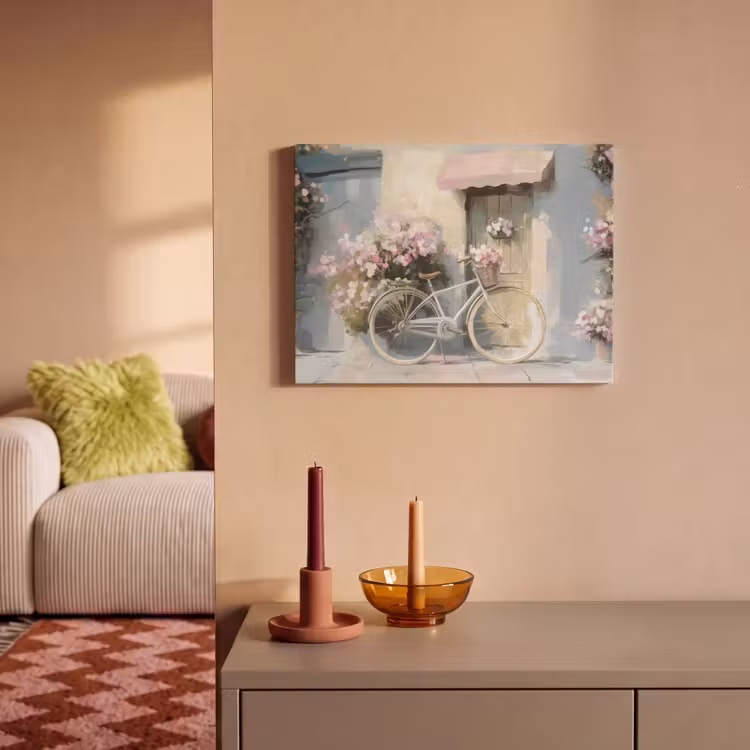 Akoestisch schilderij - Fiets - Pastelkleuren - Bloemen — 2