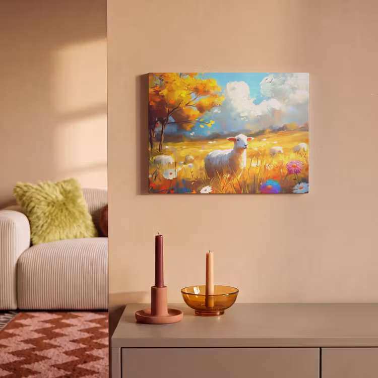 Akoestisch schilderij - Schaap - Weide - Bloemen — 2
