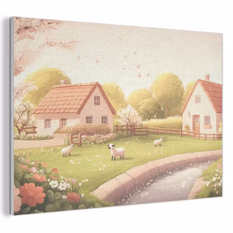 Akoestisch schilderij - Schapen - Huisje - Platteland — 1