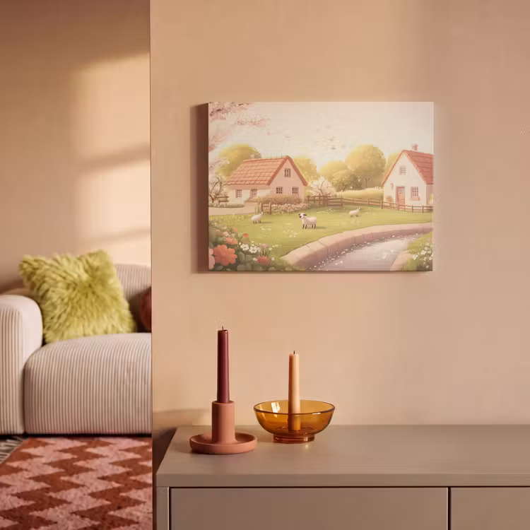 Akoestisch schilderij - Schapen - Huisje - Platteland — 2