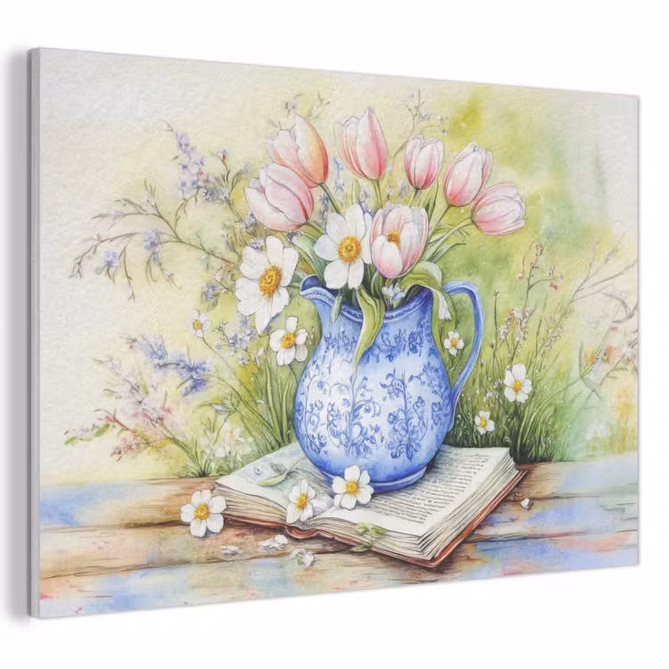 Akoestisch schilderij - Vaas - Delftsblauw - Madeliefjes — 1