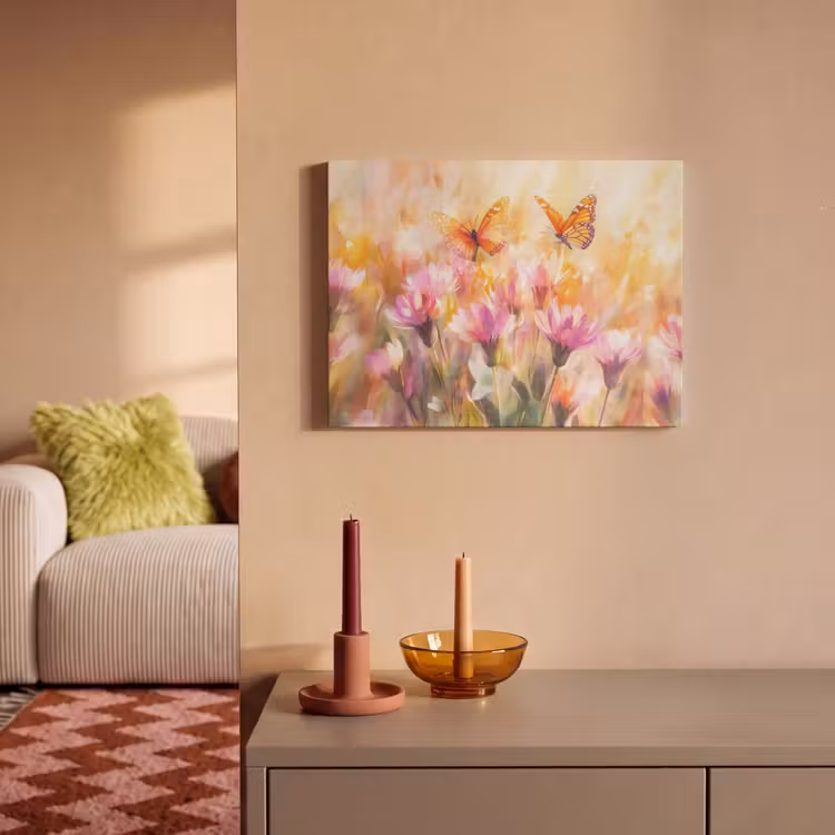 Akoestisch schilderij - Vlinders - Oranje - Bloemen — 2