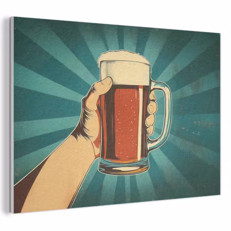 Akoestisch schilderij - Bierglas - Schuim - Retro - Groen — 1