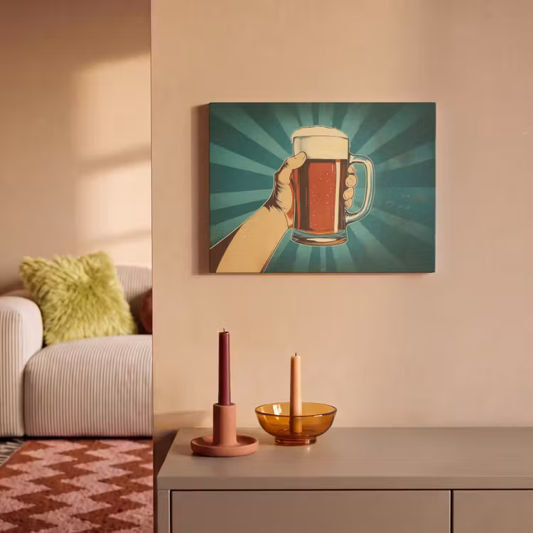 Akoestisch schilderij - Bierglas - Schuim - Retro - Groen — 2